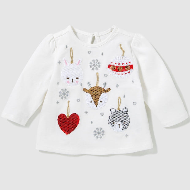 Baby Girl Xmas Sequin Shirt. Off-white.