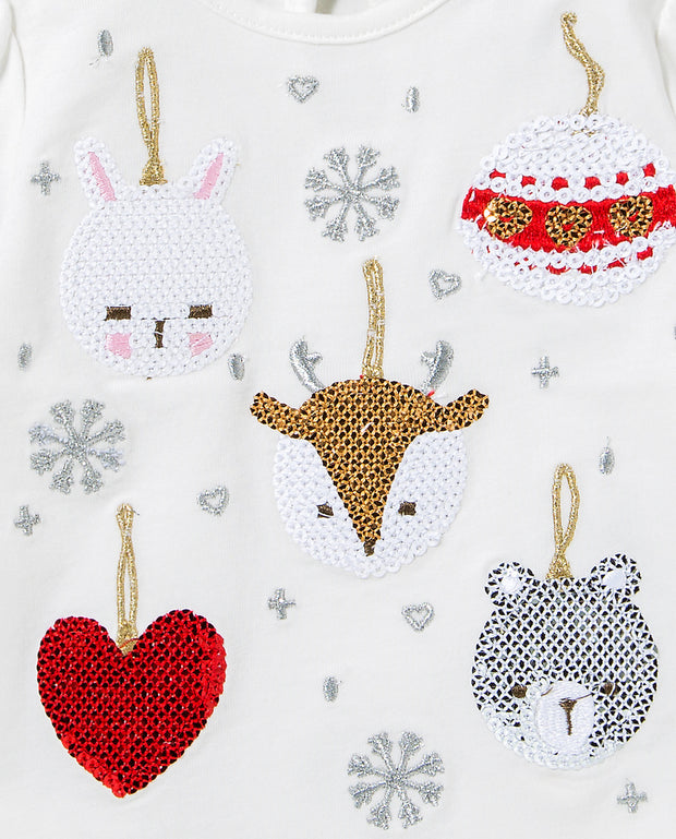 Baby Girl Xmas Sequin Shirt. Off-white.
