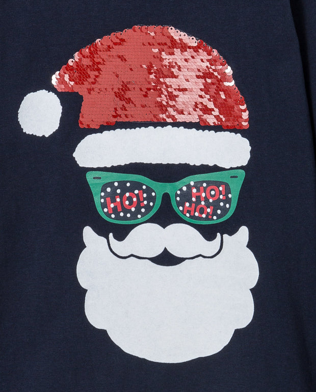 Boy's Santa Clause flip sequin shirt. Navy Blue.