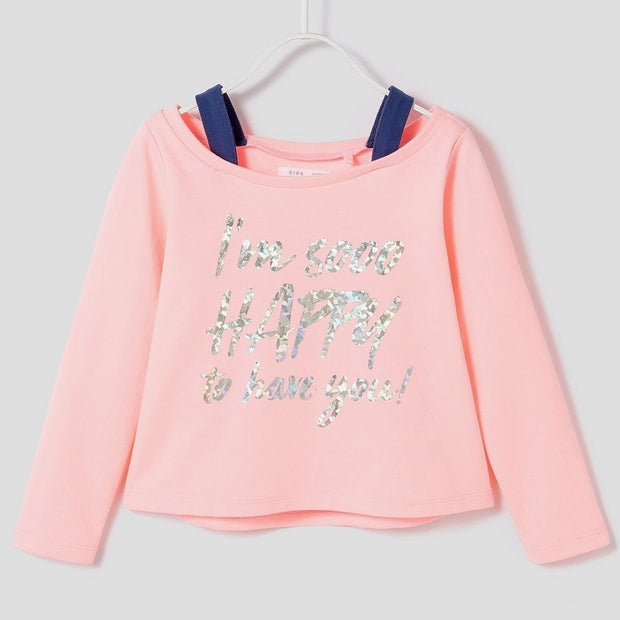Girl's Off-Shoulder Active Shirt. Peach.