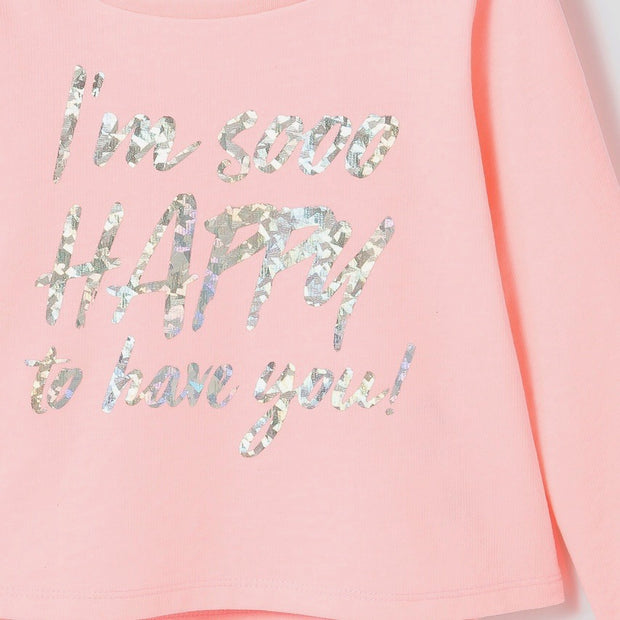 Girl's Off-Shoulder Active Shirt. Peach.