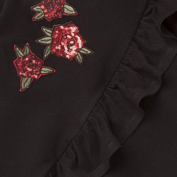 Girl's Long Sleeve Dress with Sequin Roses