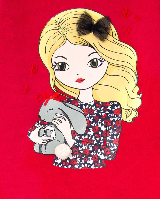 Girl's Long Sleeve Graphic Tee with ruffle detail