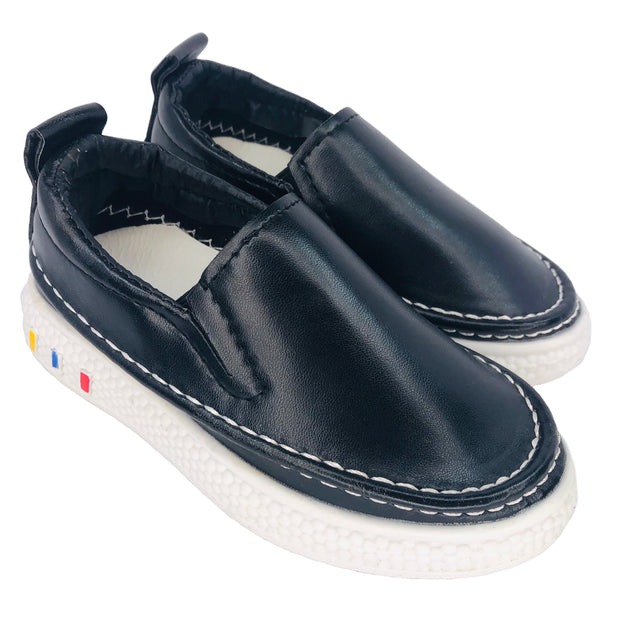 Unisex Faux Leather Slip On Summer Flats. Black.
