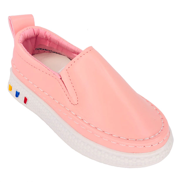 Girl's Faux Leather Slip On Summer Flats. Pink.