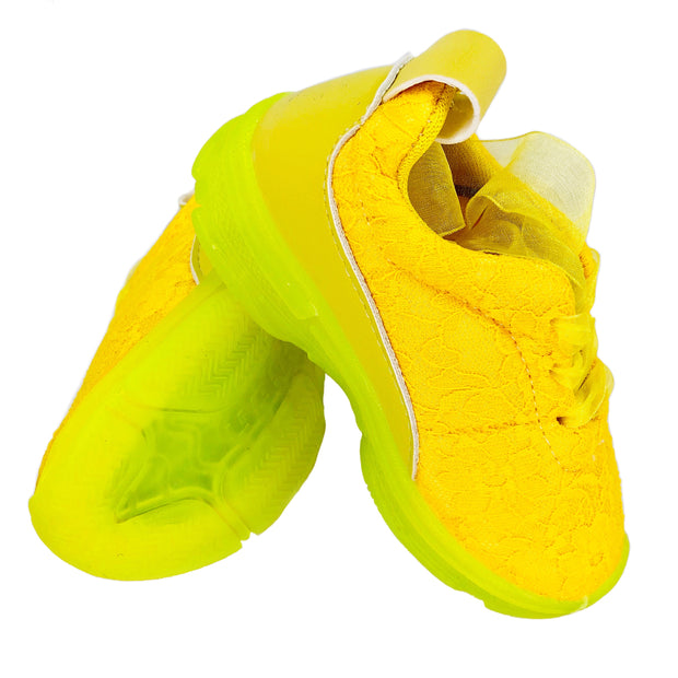 Girl's Lace Sneakers with organza. Yellow.