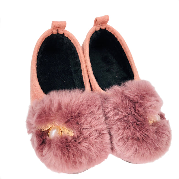 Pearl & Fur. Elegant Ballerina Slippers, flats. Rose