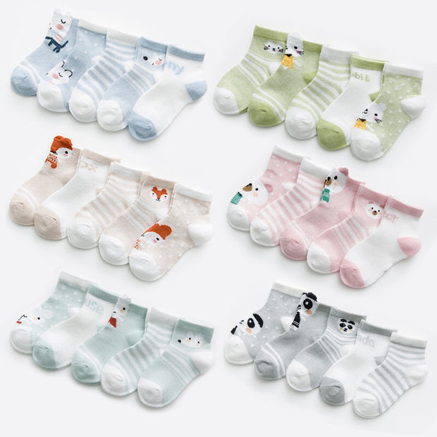 Unisex Cotton jaquard sock. 5 pack. Green Rabbit.