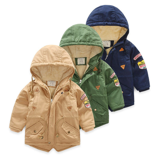 Plush padded warm Jacket for Boys. Green.