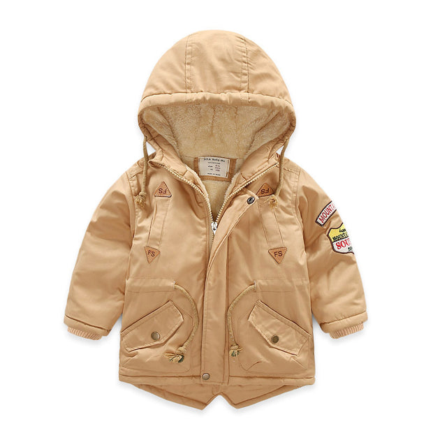 Plush padded warm Jacket for Boys. Khaki.