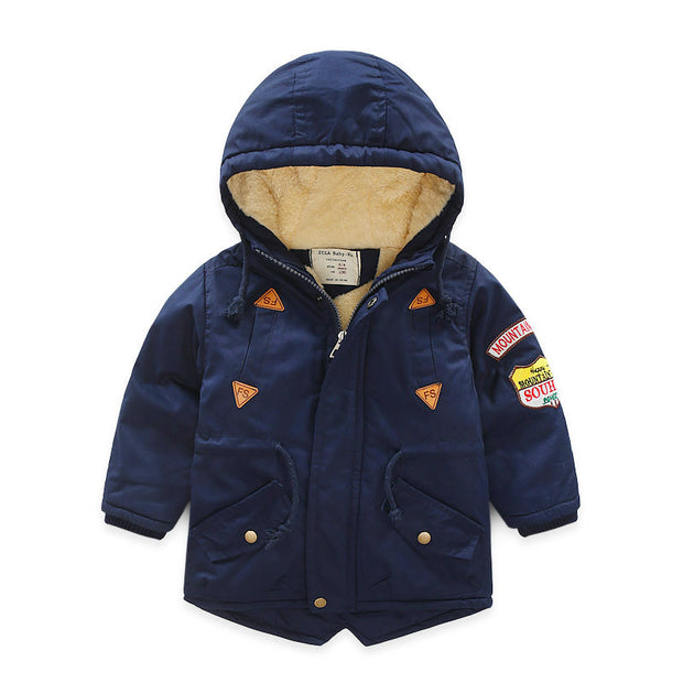 Plush padded warm Jacket for Boys. Navy Blue.