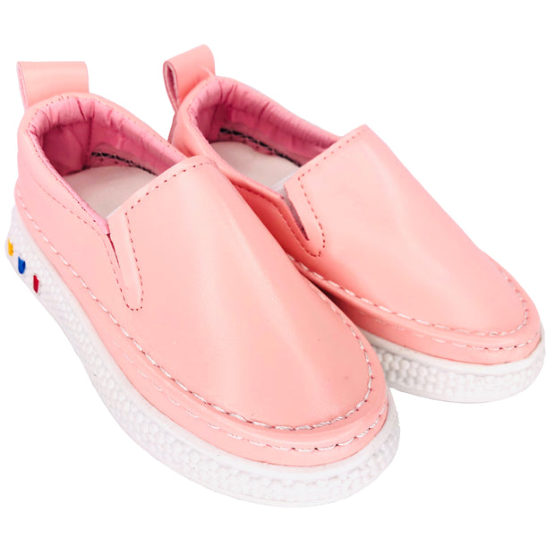 Girl's Faux Leather Slip On Summer Flats. Pink.