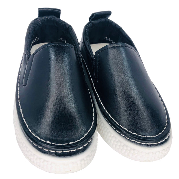 Unisex Faux Leather Slip On Summer Flats. Black.