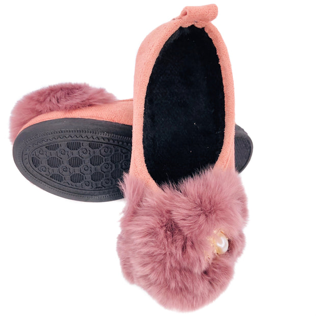 Pearl & Fur. Elegant Ballerina Slippers, flats. Rose