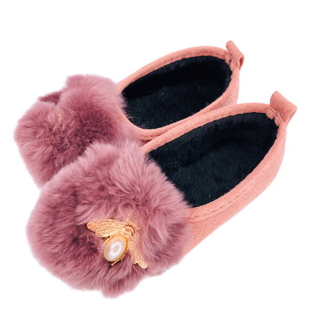Pearl & Fur. Elegant Ballerina Slippers, flats. Rose