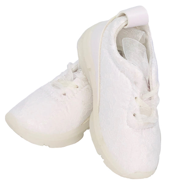 Girl's Lace Sneakers with organza. White.