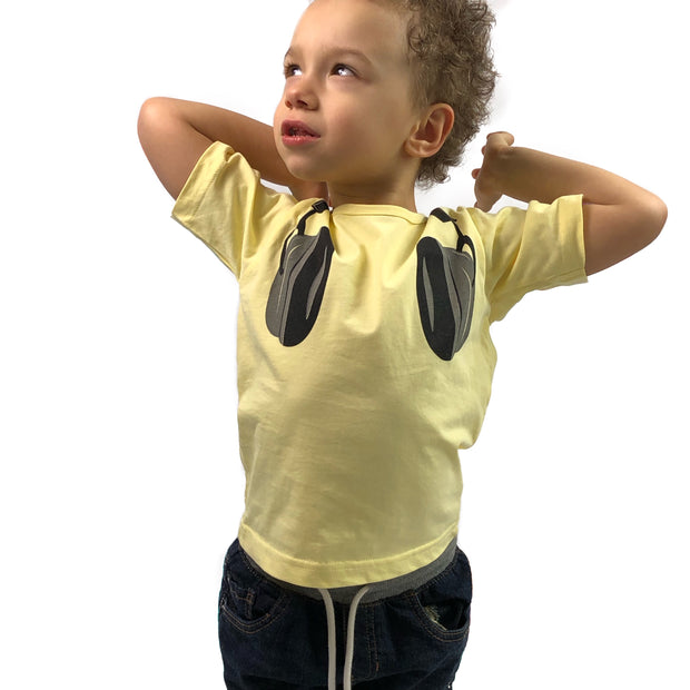Boy Headset Graphic Tee. Yellow.