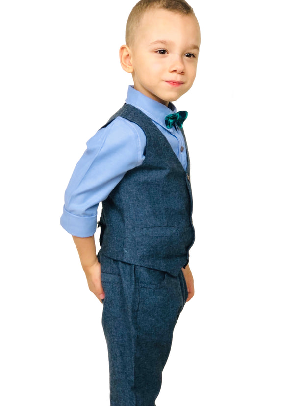 Boy's 4 PCS Elegant formal Outfit. Blue & Grey