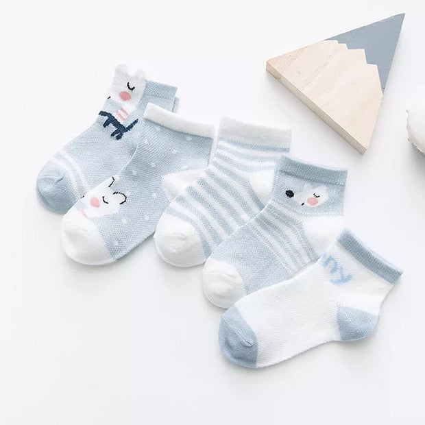 Unisex Cotton jaquard sock. 5 pack. Blue Pony