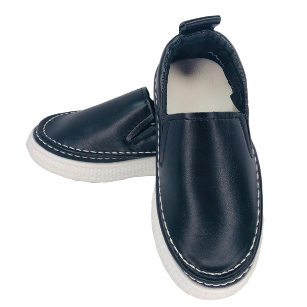 Unisex Faux Leather Slip On Summer Flats. Black.