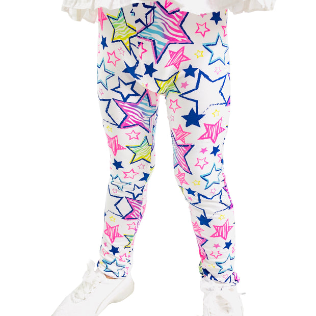 Girl Blue Star Print super soft Summer Leggings. White