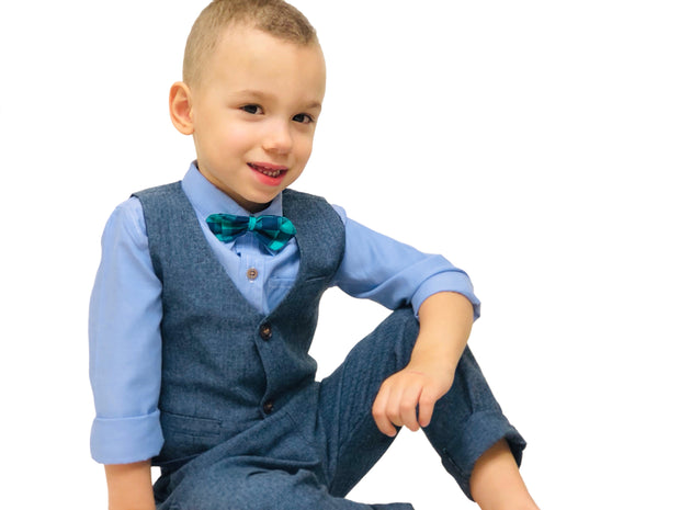Boy's 4 PCS Elegant formal Outfit. Blue & Grey