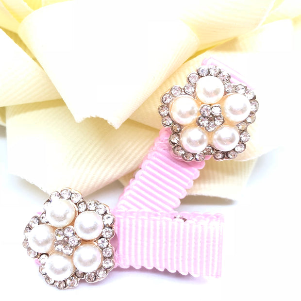 Cute Girl Pearl-Rhinestone Round Flower Hair Clip