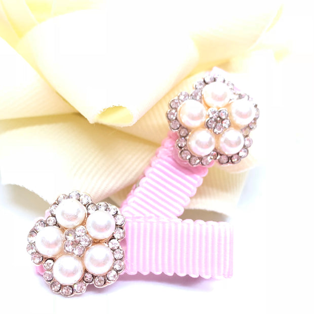 Cute Girl Pearl-Rhinestone Round Flower Hair Clip