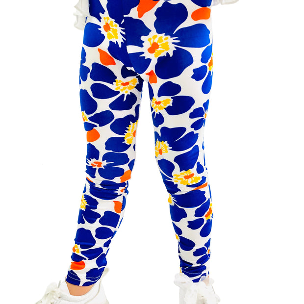 Girl Blue Flower Print super soft Summer Leggings
