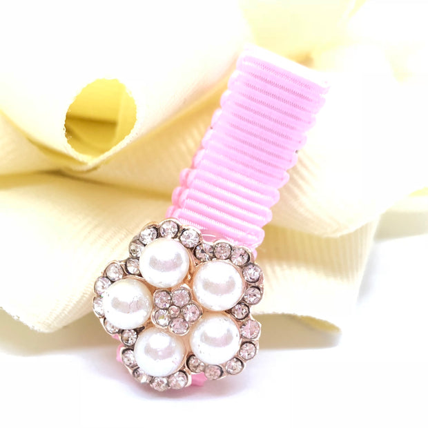 Cute Girl Pearl-Rhinestone Round Flower Hair Clip