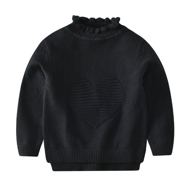 High Neck knitted sweater for Girls. Black.