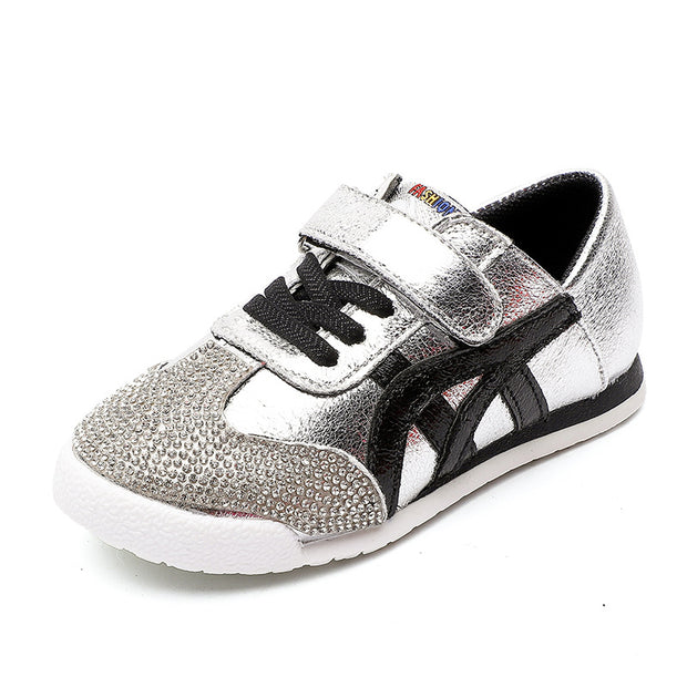 Girls Shining Me Sneakers. Silver.