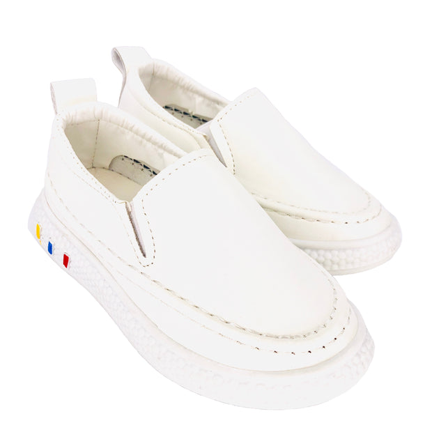 Unisex Faux Leather Slip On Summer Flats. White