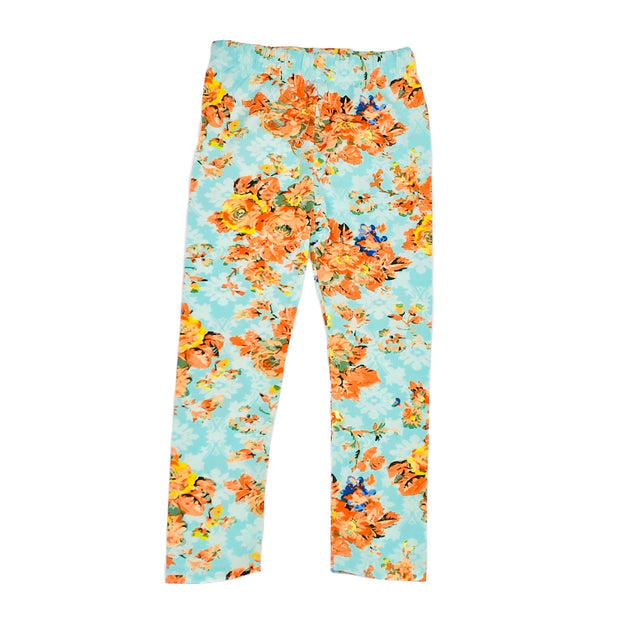 Girl Classic Flower Print super soft Summer Leggings. Light blue.