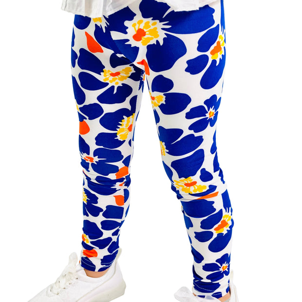 Girl Blue Flower Print super soft Summer Leggings