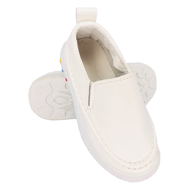 Unisex Faux Leather Slip On Summer Flats. White