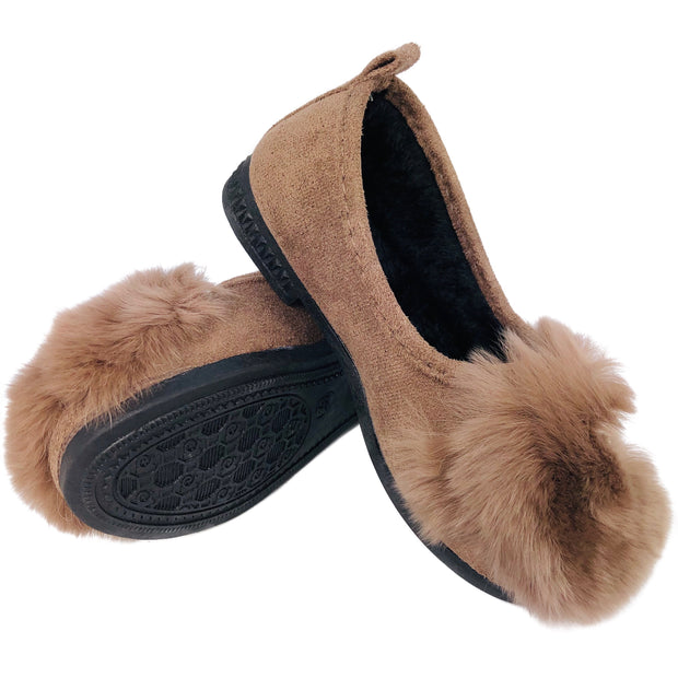 Pearl & Fur. Elegant Ballerina Slippers, flats. Camel.
