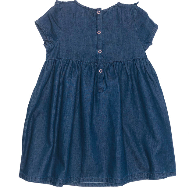 Baby Girl's Denim Chambray Dress. Dark Wash.