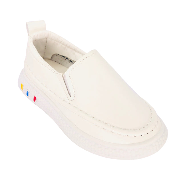 Unisex Faux Leather Slip On Summer Flats. White