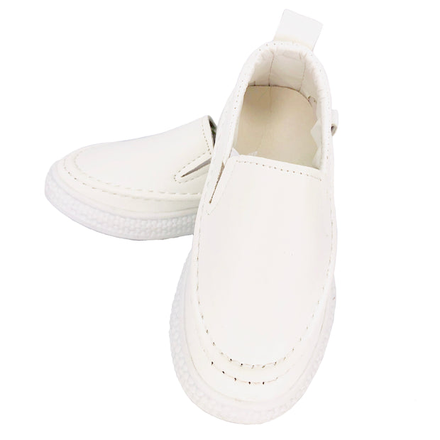 Unisex Faux Leather Slip On Summer Flats. White