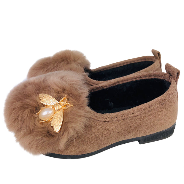 Pearl & Fur. Elegant Ballerina Slippers, flats. Camel.