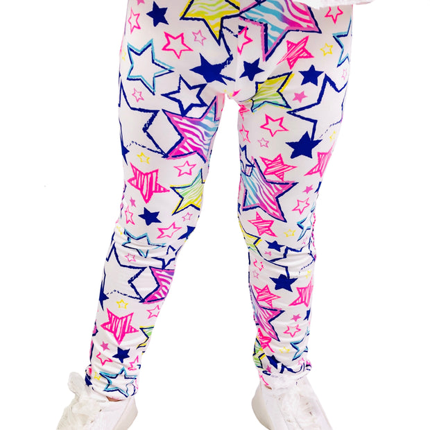 Girl Blue Star Print super soft Summer Leggings. White