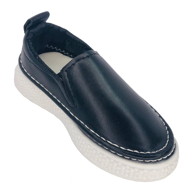Unisex Faux Leather Slip On Summer Flats. Black.