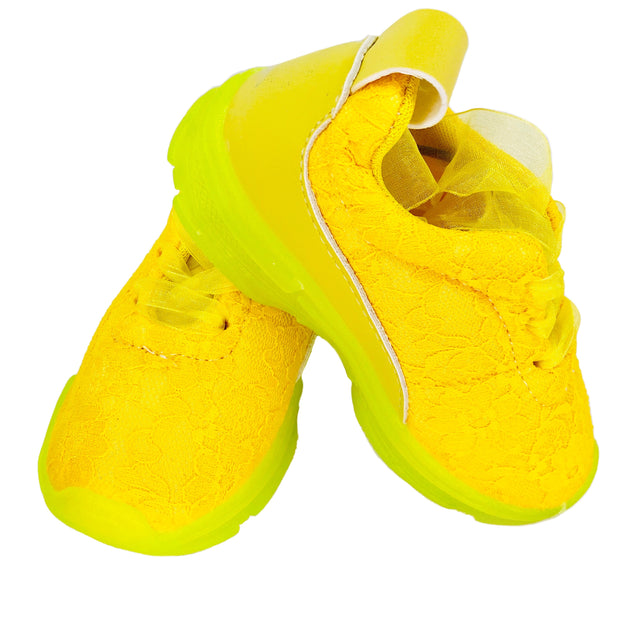 Girl's Lace Sneakers with organza. Yellow.