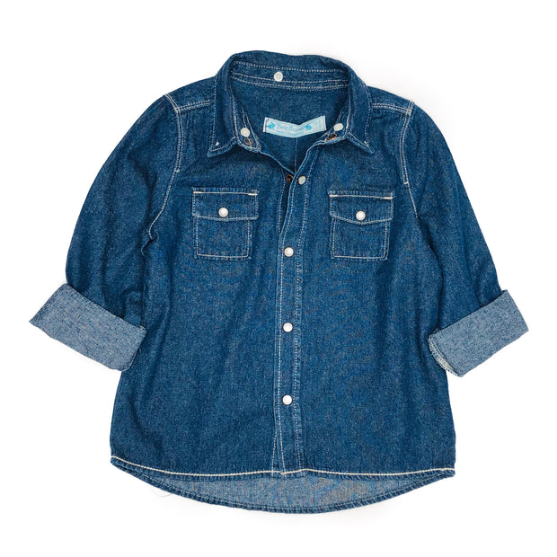 Baby Girls Denim Long sleeve Shirt. Dark wash
