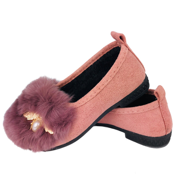 Pearl & Fur. Elegant Ballerina Slippers, flats. Rose