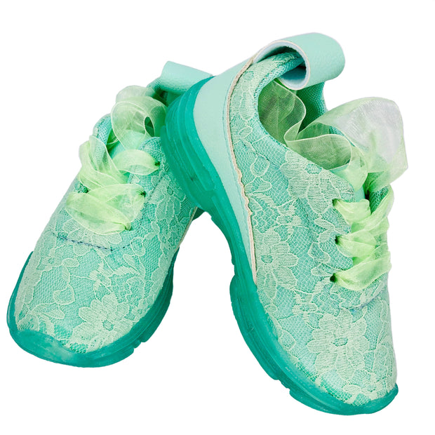 Girl's Lace Sneakers with organza. Green.