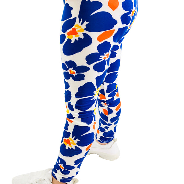 Girl Blue Flower Print super soft Summer Leggings