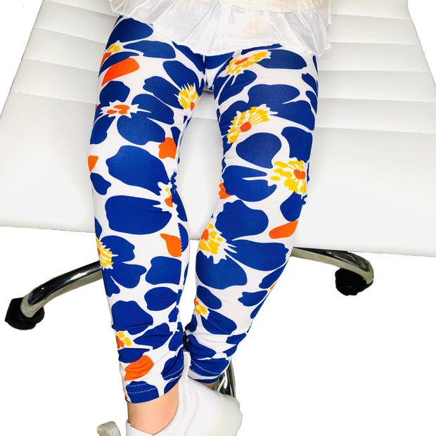 Girl Blue Flower Print super soft Summer Leggings