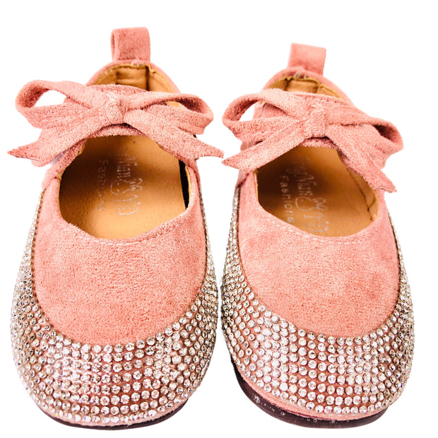Girl's Suede Sandal with Rhinestone embellishment. Pink.